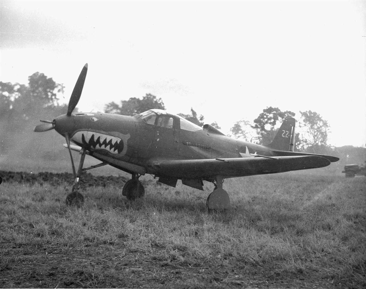 1942年,瓜达尔卡纳尔岛亨德森机场,美陆军航空队第67战斗机中队的一架「飞蛇」战斗机(很可能是P-400),该中队在「瓜达尔卡纳尔岛战役」期间隶属著名的「仙人掌航空队」作战。