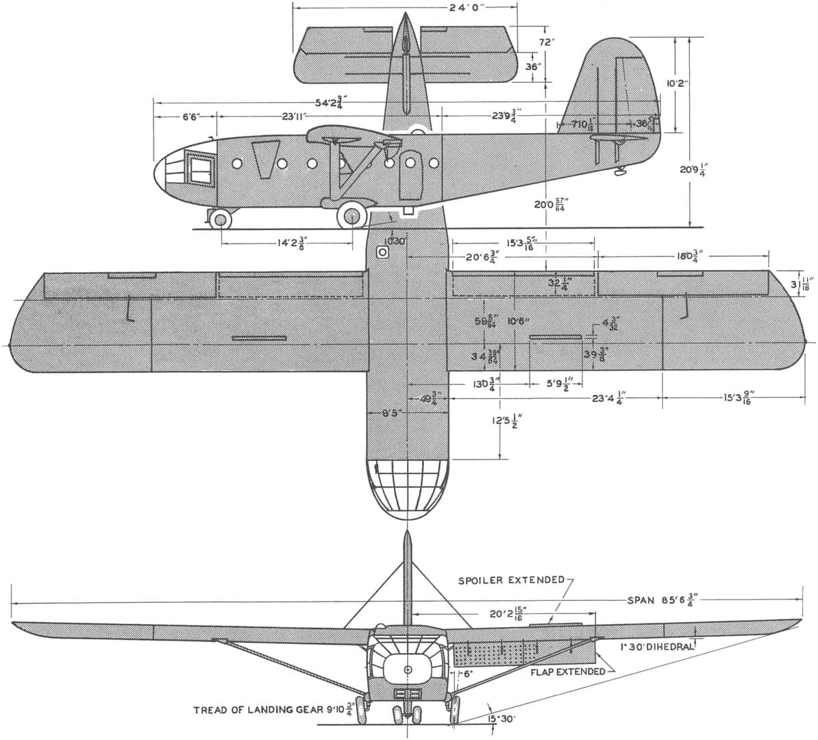 瓦科 CG-13A 滑翔机的三视线图。