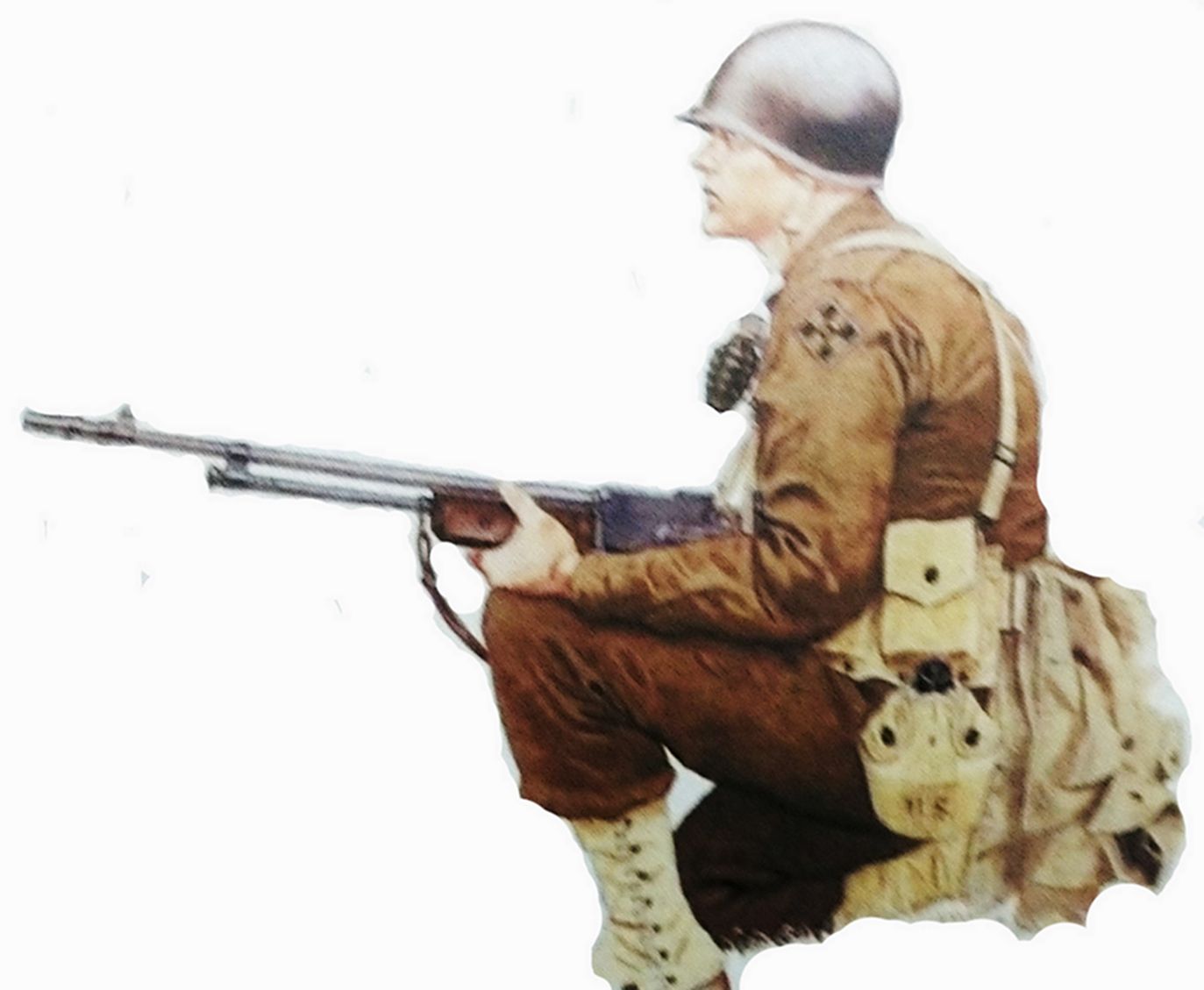 绘图:二战美军第4步兵师一名手持M1918「勃朗宁」自动步枪的士兵,脖子上挂着一枚MK2手榴弹。这是美军士兵携带MK2手榴弹的常用方法。