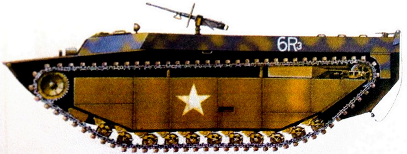 1944年9月，太平洋战场，美军（不明单位）的一辆早期生产的LVT4两栖装甲车。
