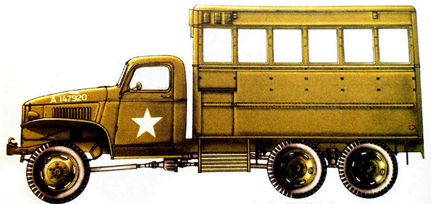 1944年,美军一辆带顶盖车厢的GMC CCKW 353A型卡车。