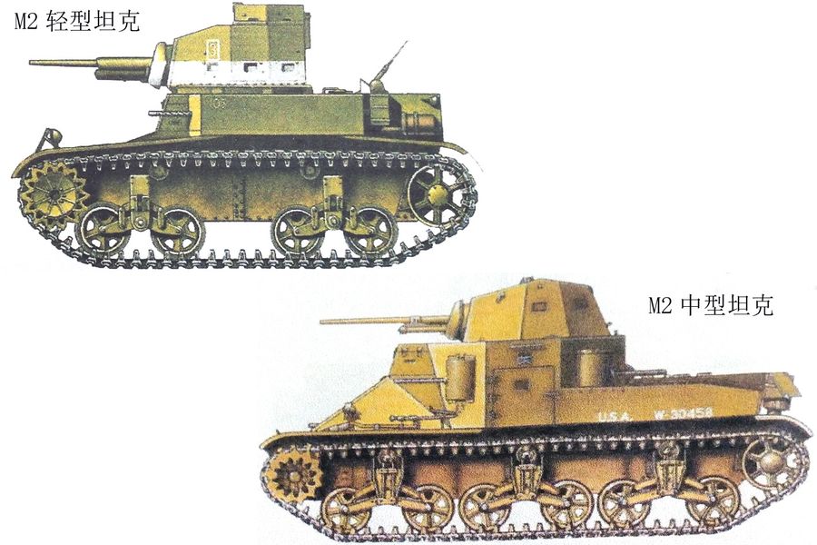 M2轻型坦克与中型坦克的一览对比图。