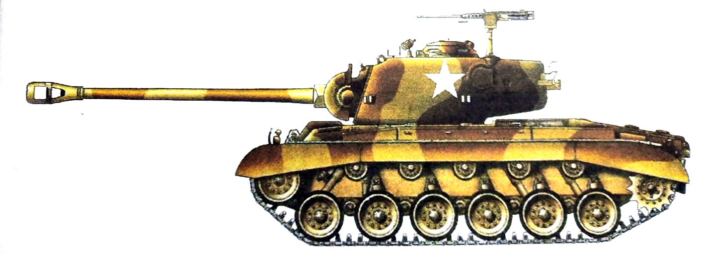 1945年5月在德国,隶属美军第3装甲师第33坦克营的一辆M26「潘兴」重型坦克。