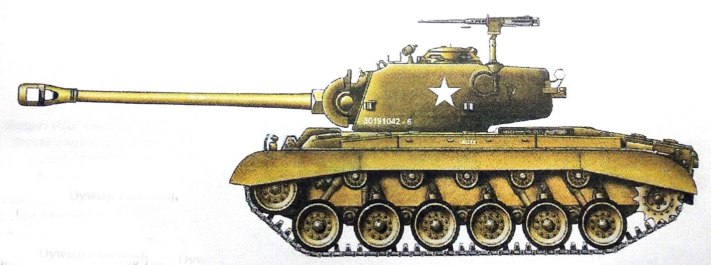 1945年5月在波西米亚地区,隶属美军某装甲师第18坦克营的一辆M26「潘兴」重型坦克。