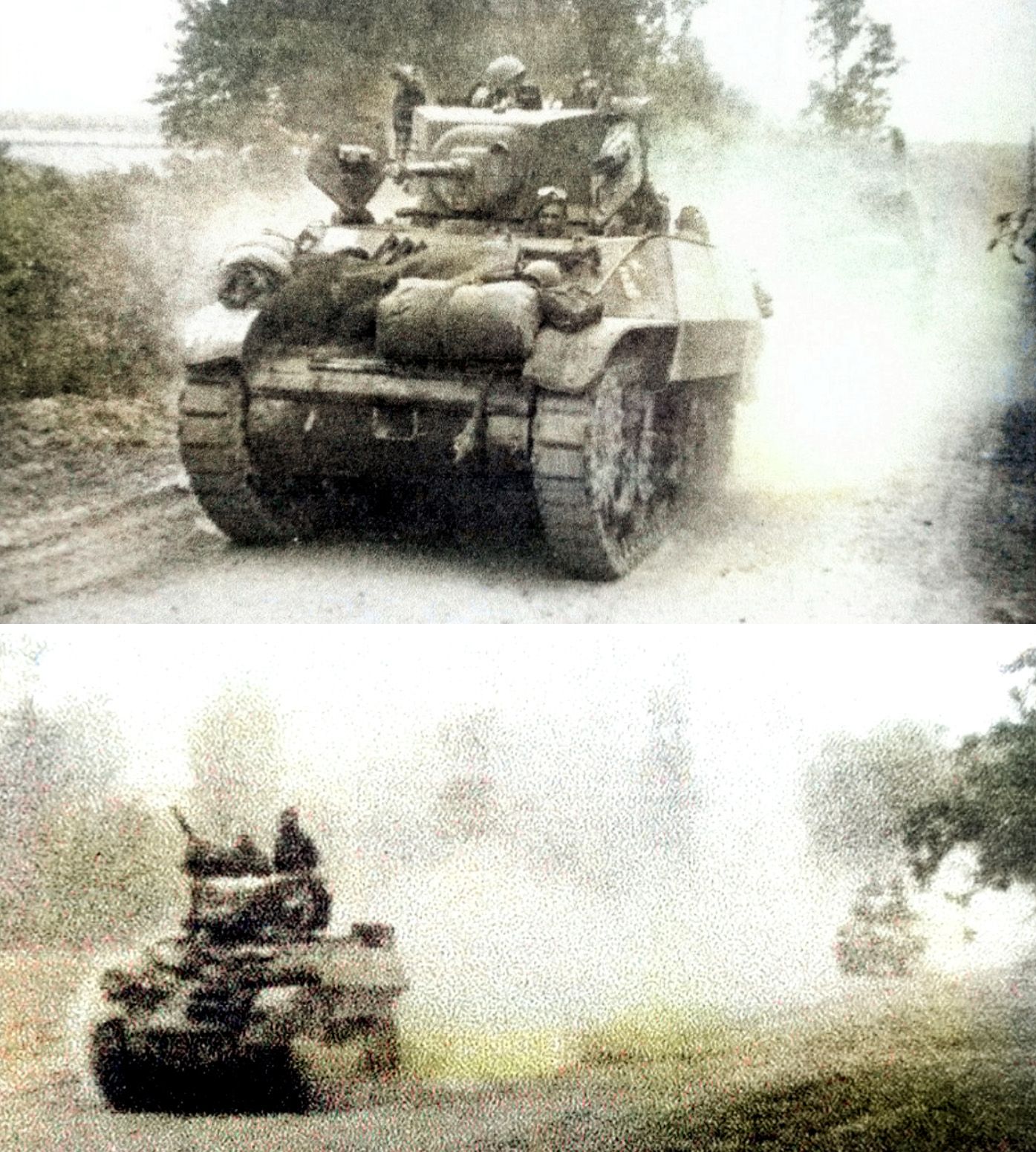 1944年,「诺曼底登陆」期间,一组拍摄自法国诺曼底地区的美军第7装甲师的M3A3「斯图亚特Ⅴ」轻型坦克。